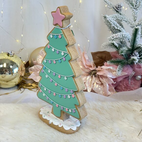 Christmas Mrs. Claus' Bakery Gingerbread Cookie Green Icing Tabletop Tree  12" - Picture 3 of 4